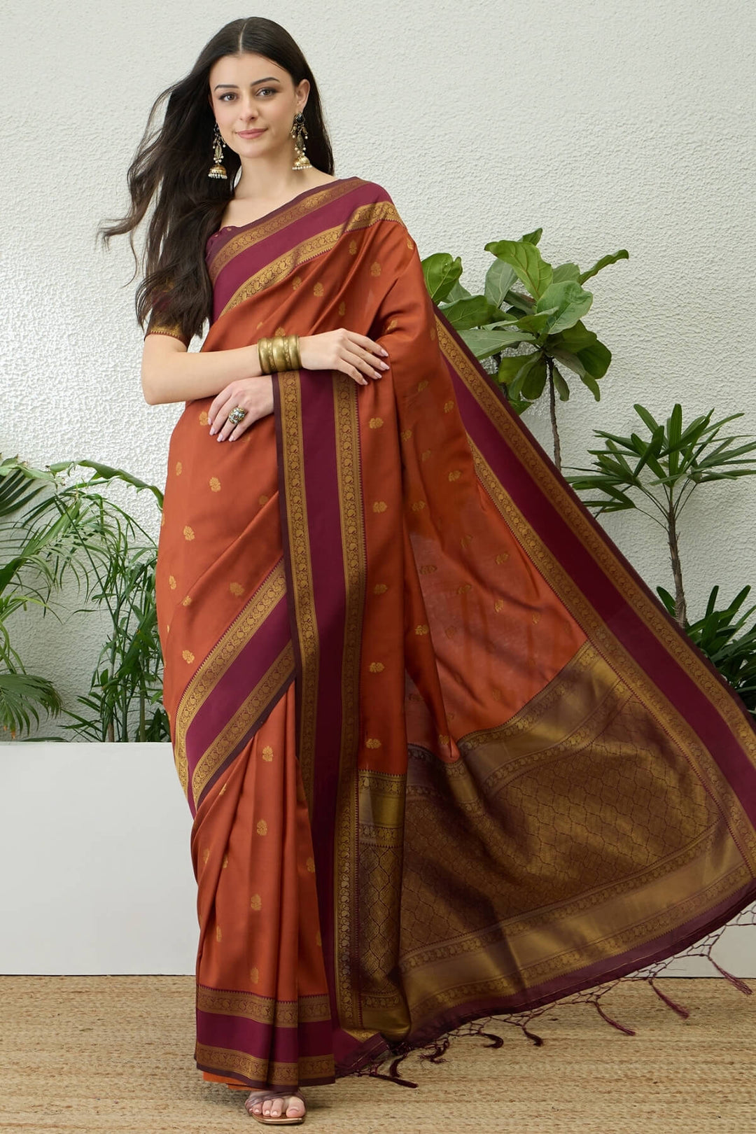 Sunrise Orange Zari Woven Soft Banarasi Silk Saree