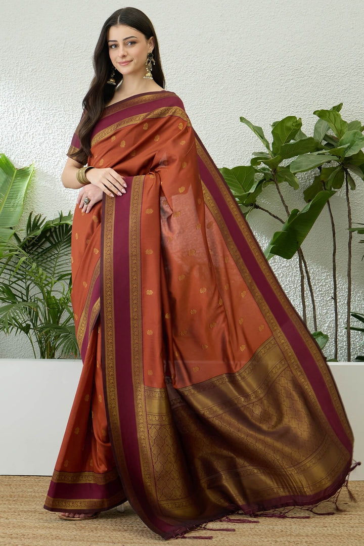 Sunrise Orange Zari Woven Soft Banarasi Silk Saree