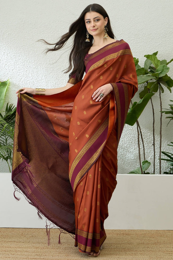 Sunrise Orange Zari Woven Soft Banarasi Silk Saree