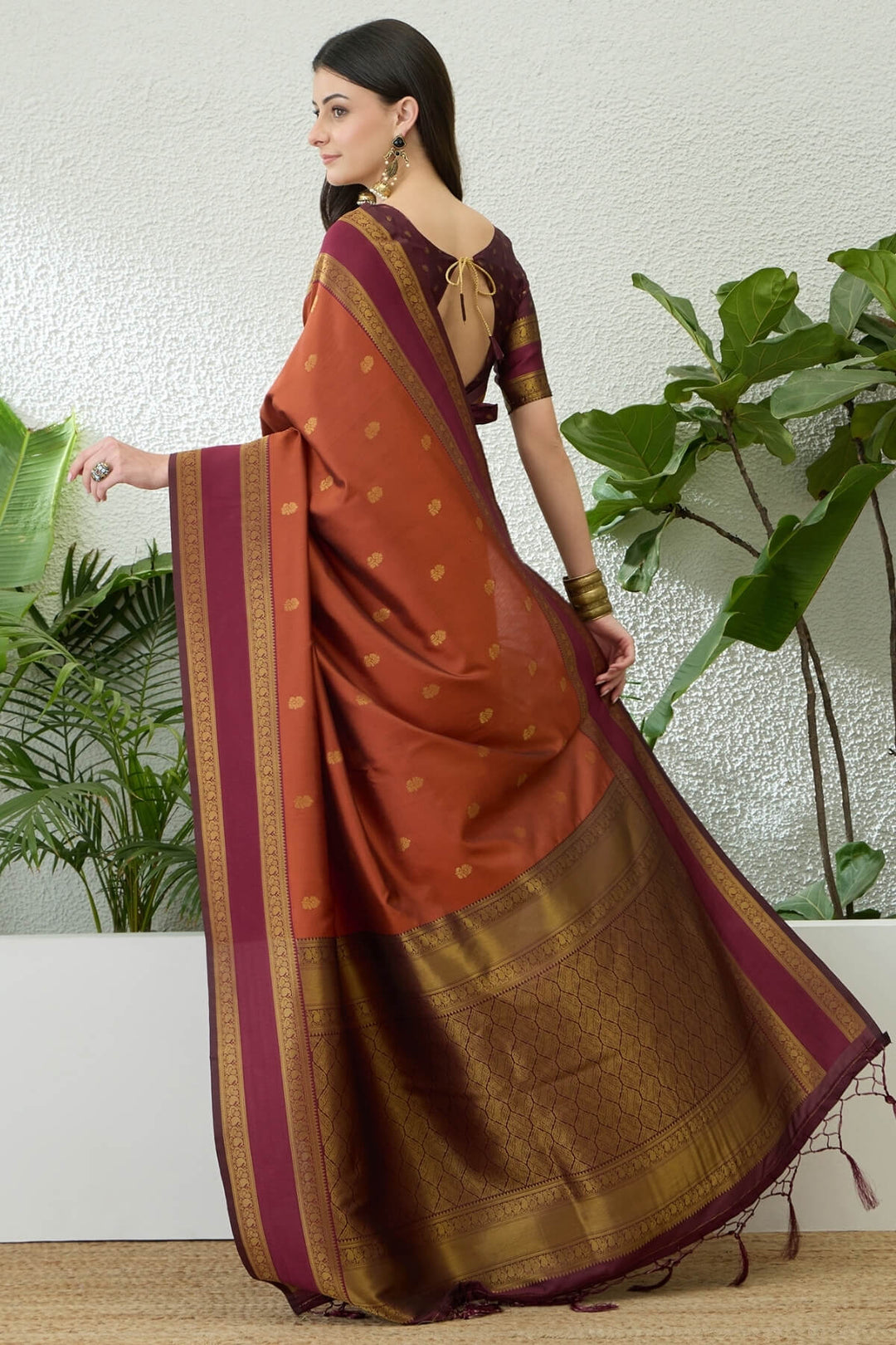 Sunrise Orange Zari Woven Soft Banarasi Silk Saree