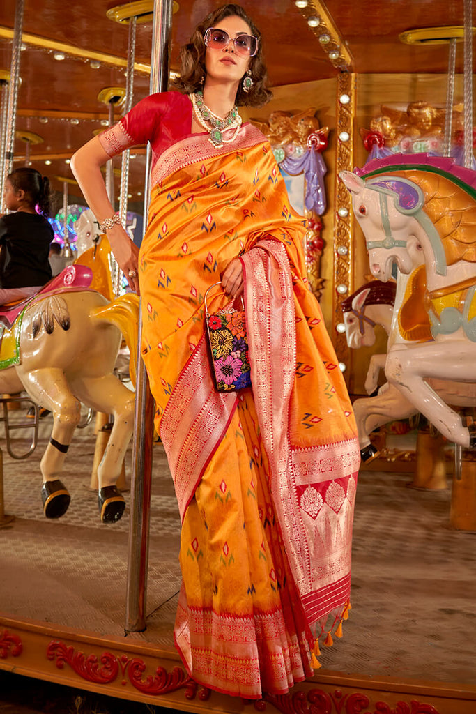Sunshade Yellow Handloom Woven Soft Banarasi Silk Saree