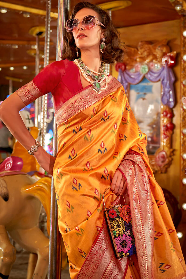 Sunshade Yellow Handloom Woven Soft Banarasi Silk Saree
