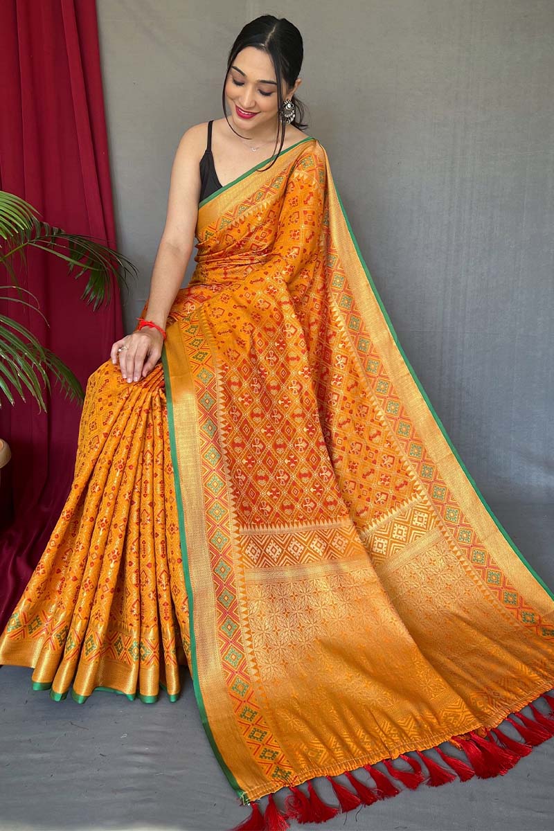 Sunshade Yellow Patola Silk Saree