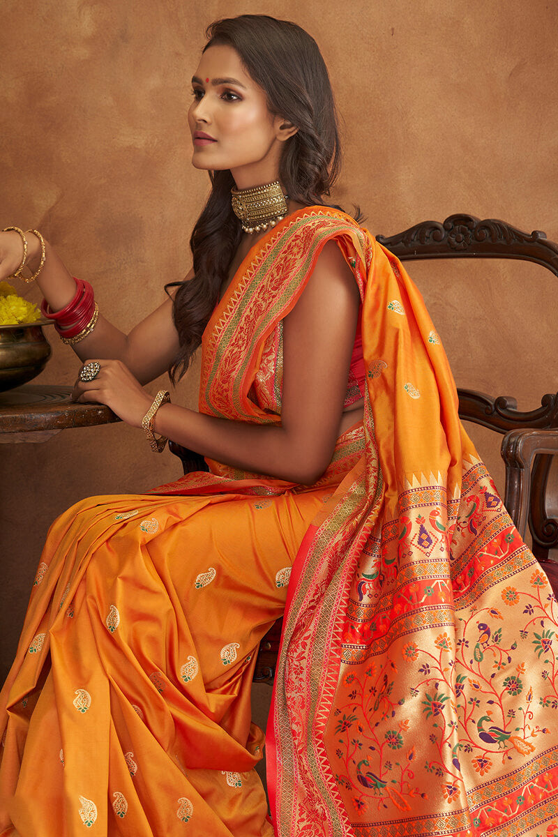 Sunshade Yellow Zari Woven Banarasi Silk Saree