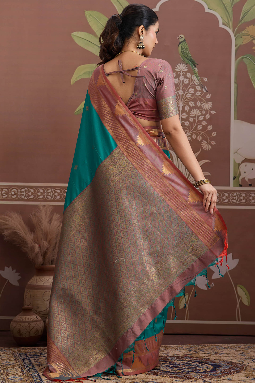 Surfie Green Banarasi Tussar Silk Saree