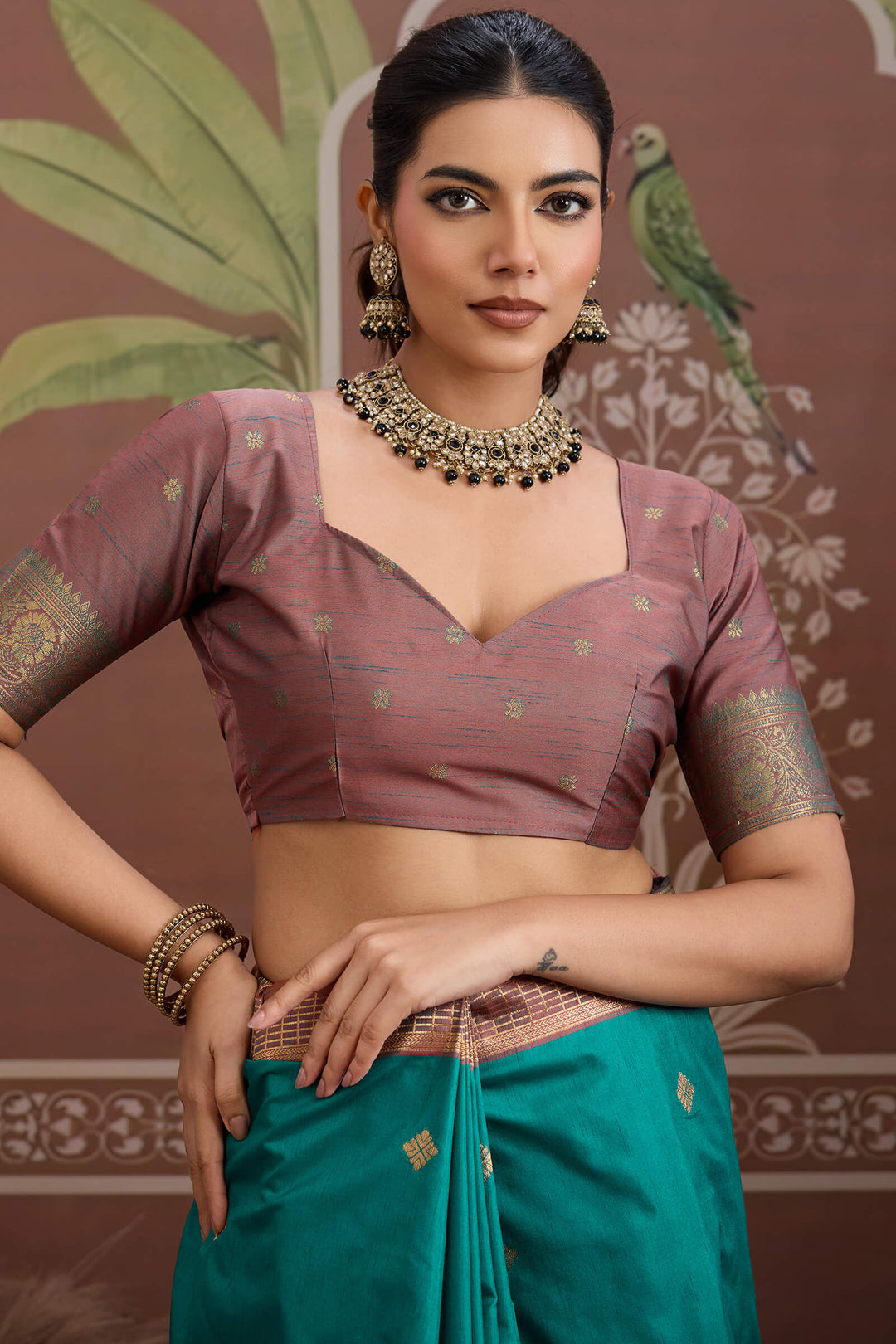 Surfie Green Banarasi Tussar Silk Saree