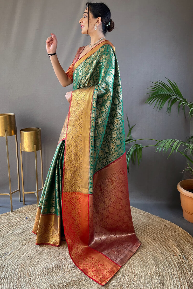 Surfie Green Kanjivaram Silk Saree