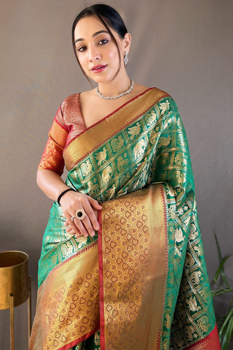 Surfie Green Kanjivaram Silk Saree