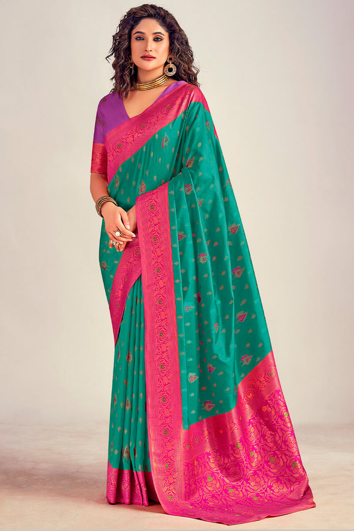 Surfie Green Soft Banarasi Silk Saree