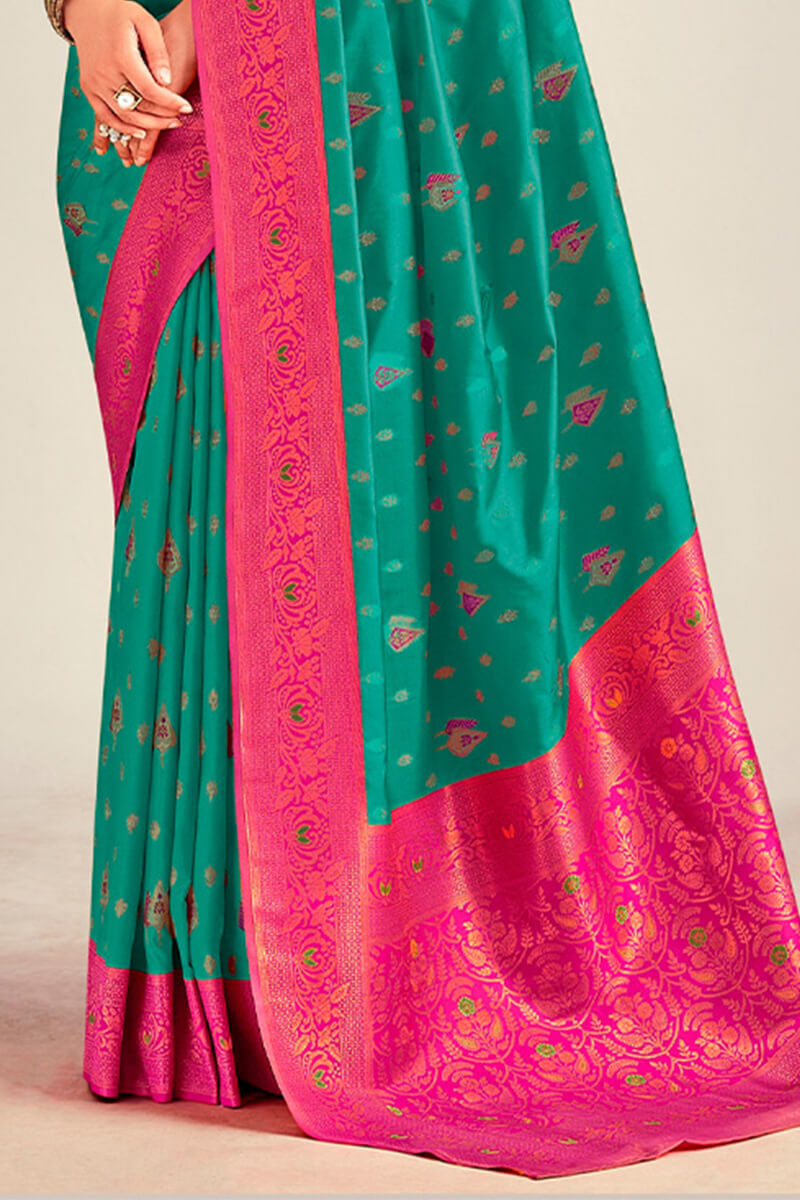 Surfie Green Soft Banarasi Silk Saree