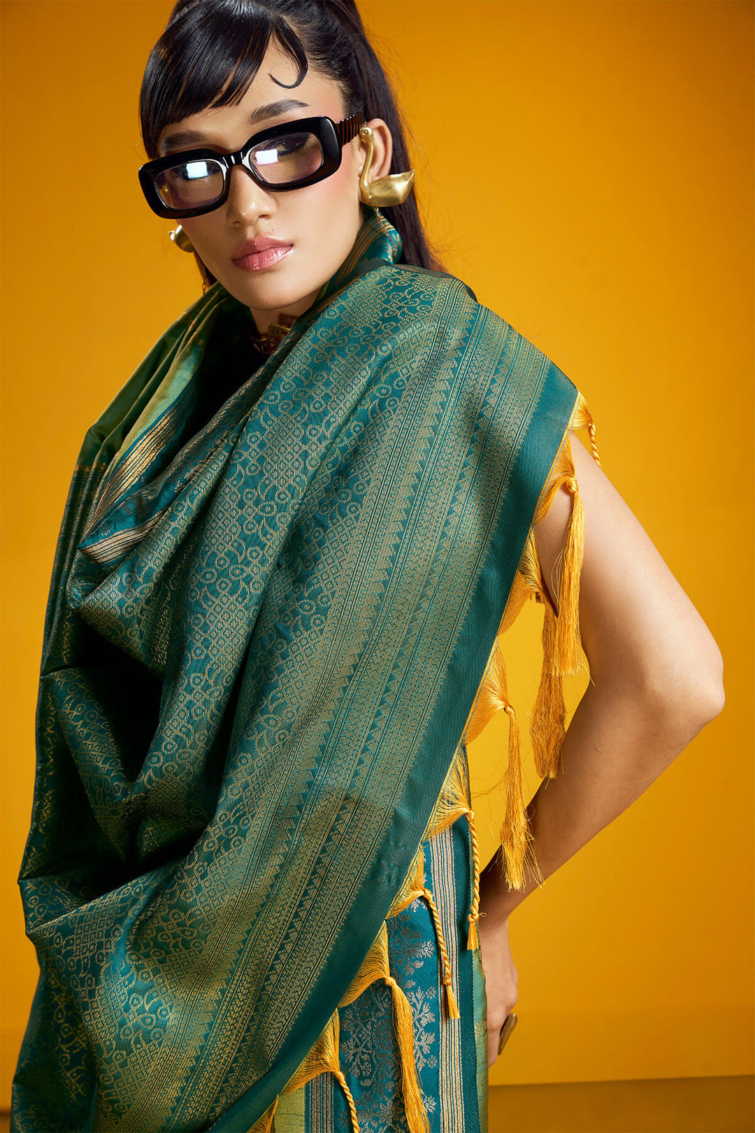 Surfie Green Zari Handloom Soft Banarasi Silk Saree