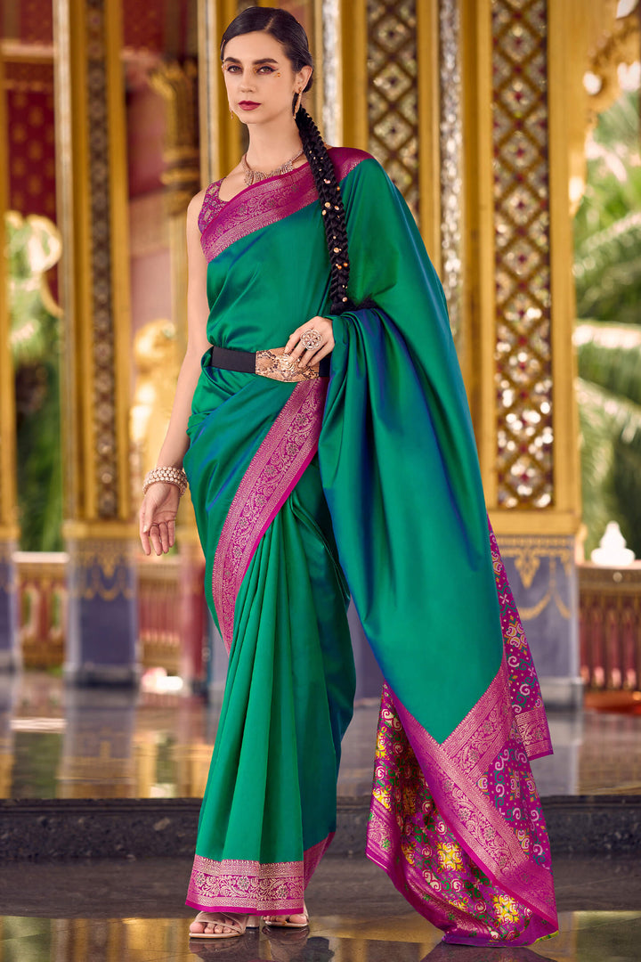 Surfie Green Zari Woven Soft Silk Saree