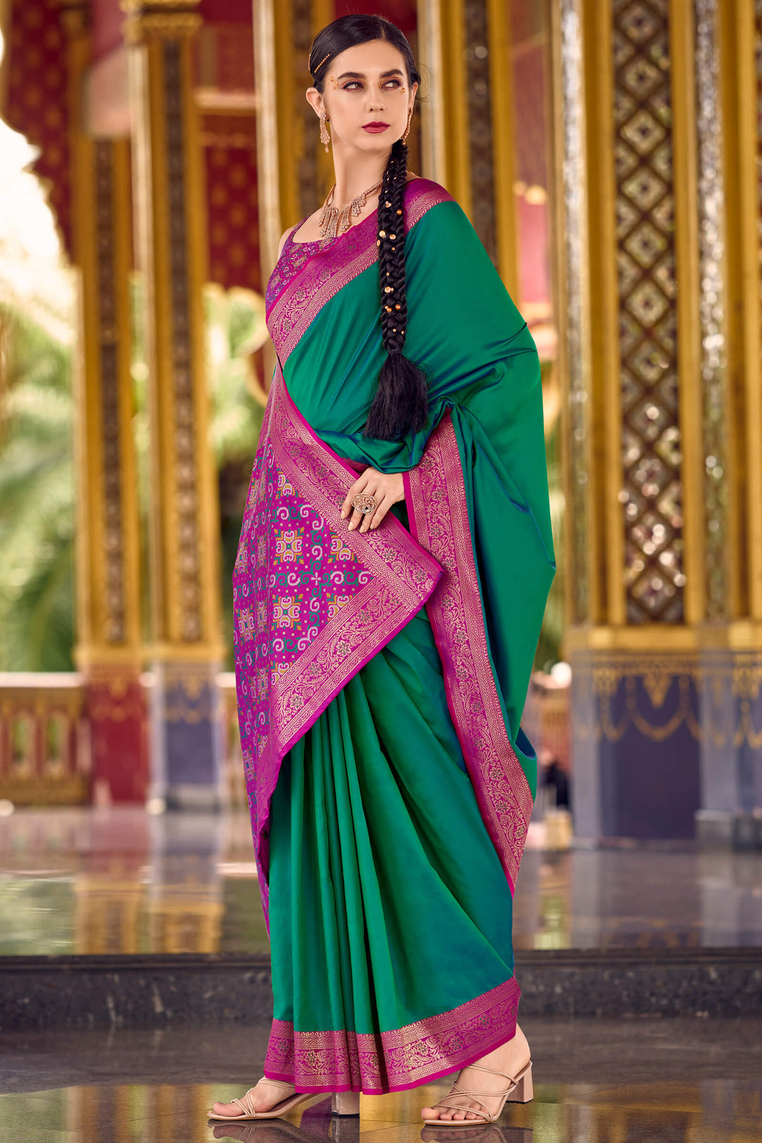 Surfie Green Zari Woven Soft Silk Saree