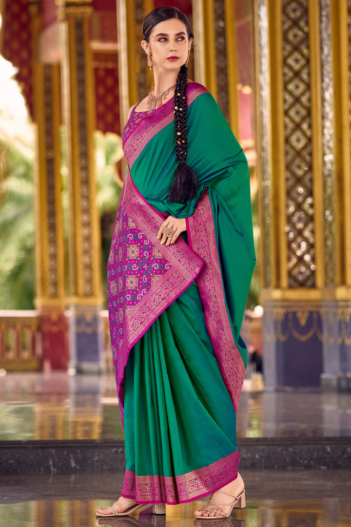 Surfie Green Zari Woven Soft Silk Saree