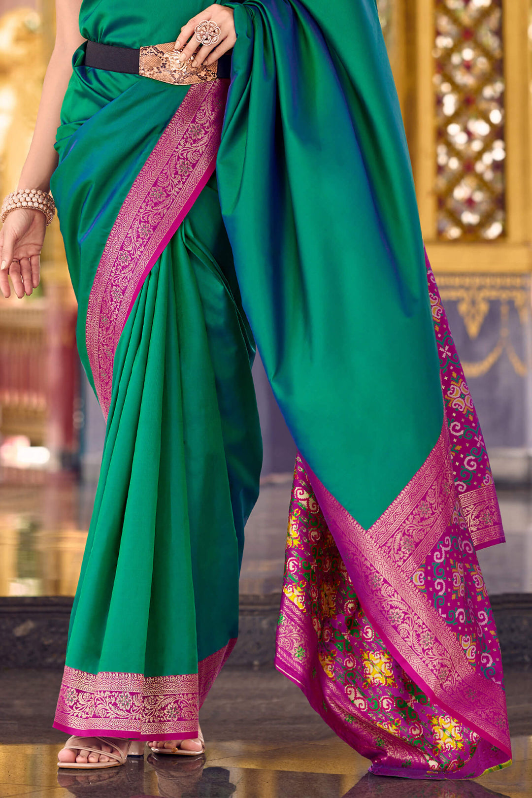 Surfie Green Zari Woven Soft Silk Saree