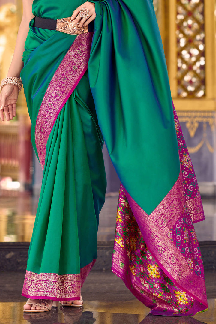 Surfie Green Zari Woven Soft Silk Saree