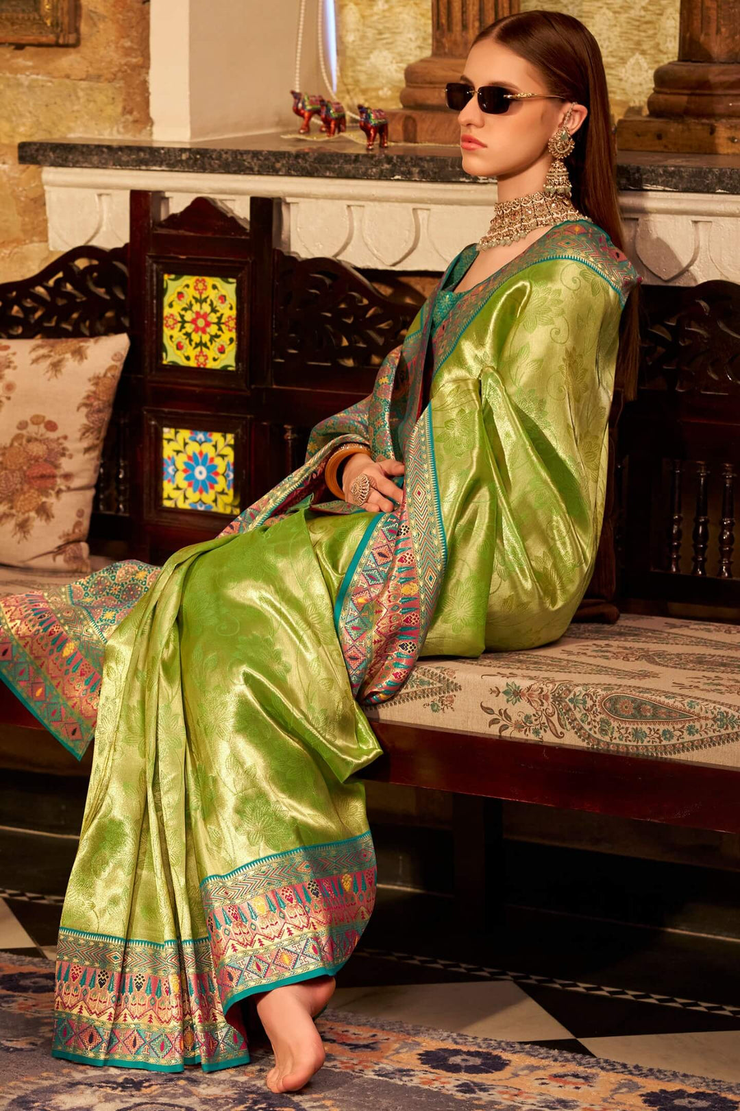 Swamp Green Banarasi Tissue Silk Saree