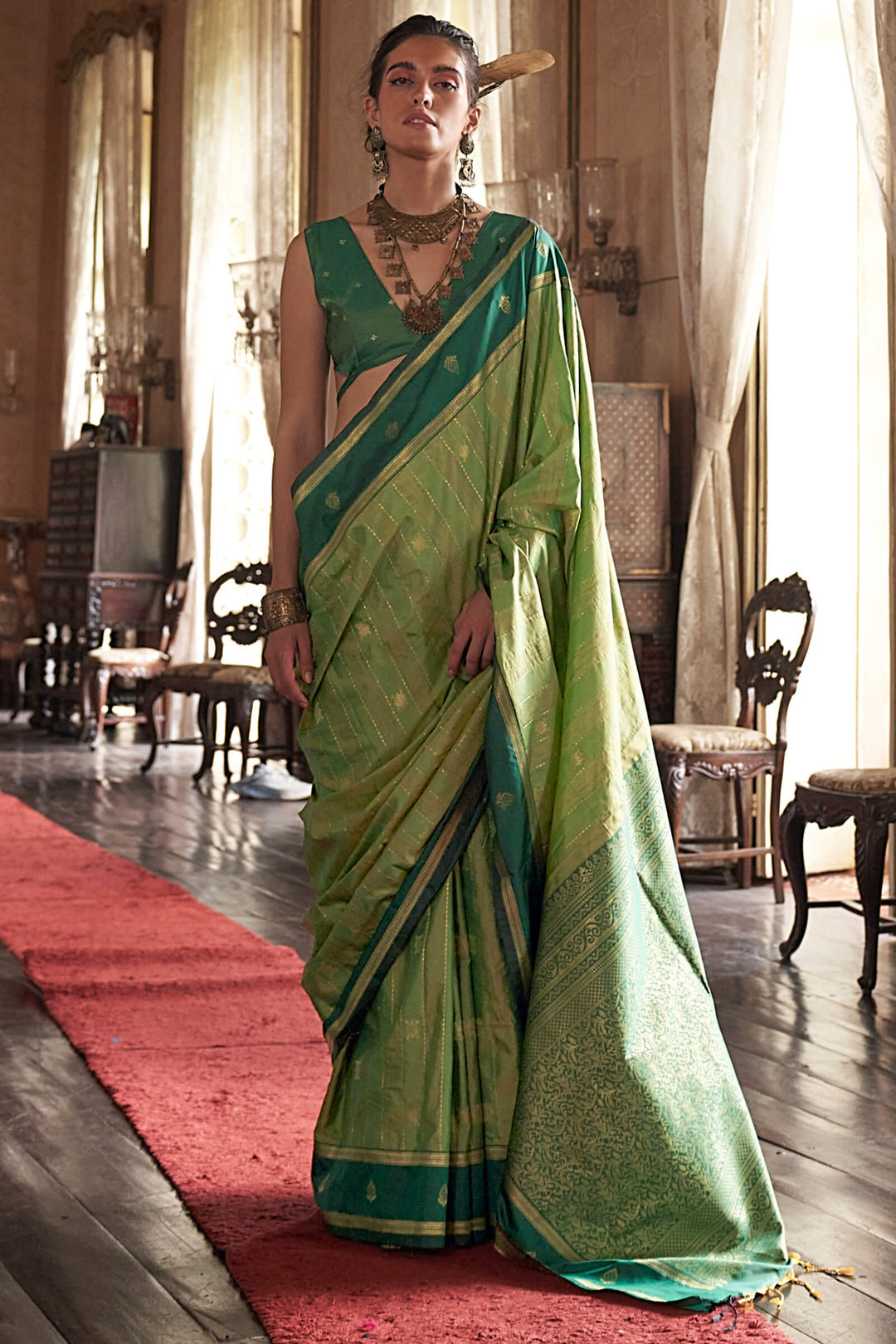 Swamp Green Banarasi Tussar Silk Saree
