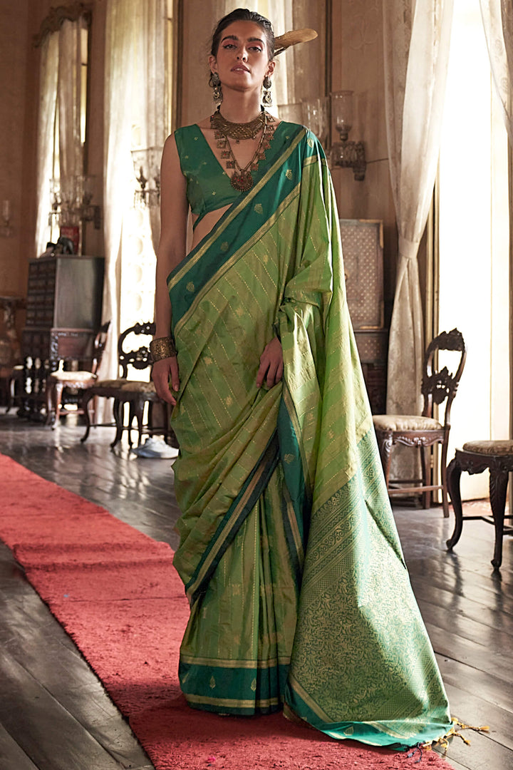 Swamp Green Banarasi Tussar Silk Saree