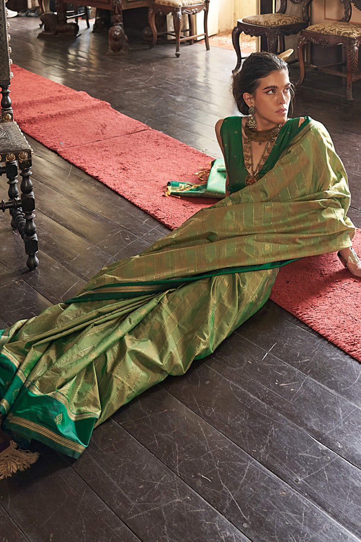 Swamp Green Banarasi Tussar Silk Saree