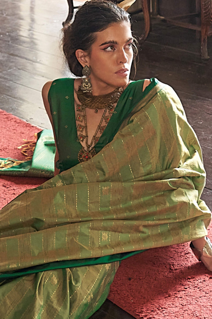 Swamp Green Banarasi Tussar Silk Saree