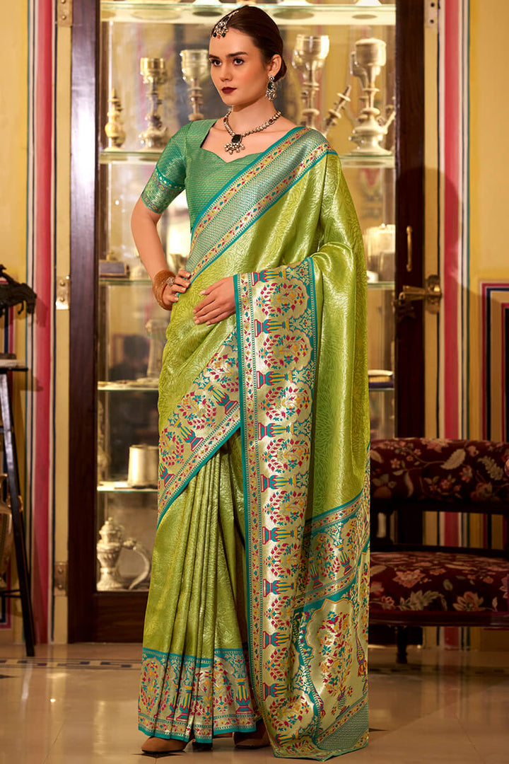 Swamp Green Paithani Tissue Silk Saree