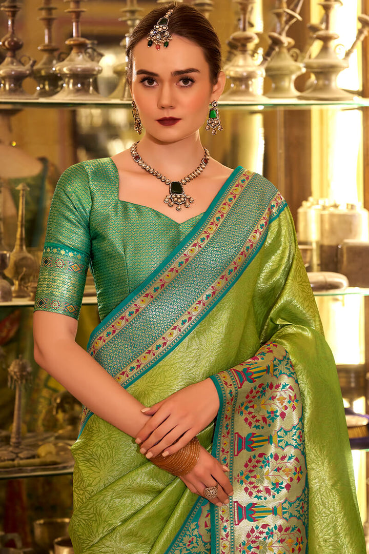 Swamp Green Paithani Tissue Silk Saree