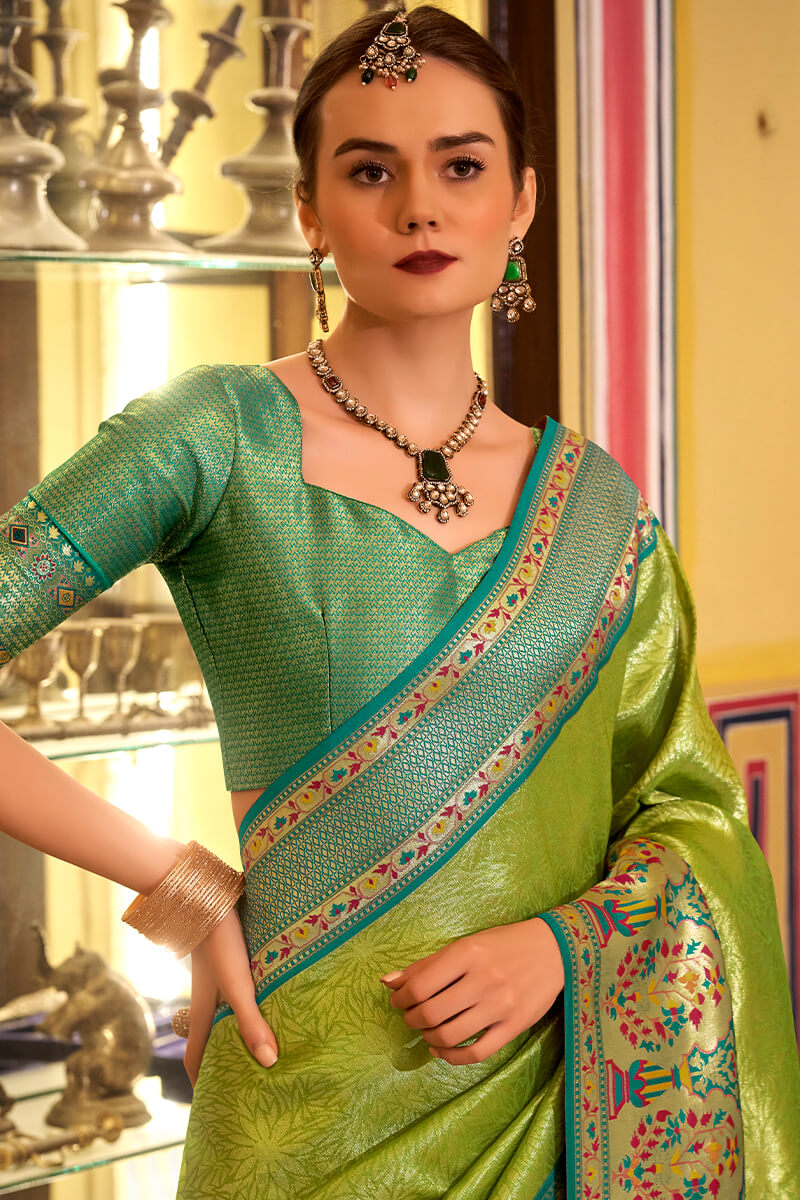 Swamp Green Paithani Tissue Silk Saree