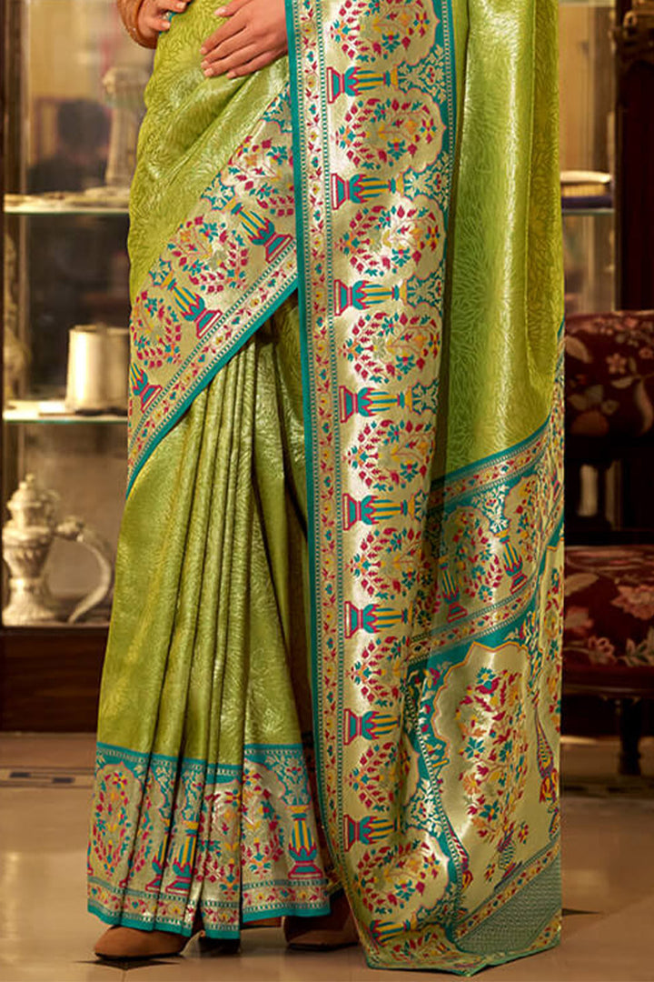 Swamp Green Paithani Tissue Silk Saree