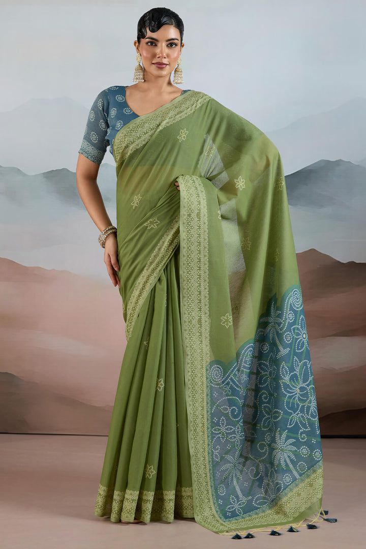 Swamp Green Pure Cotton Viscose Silk Saree