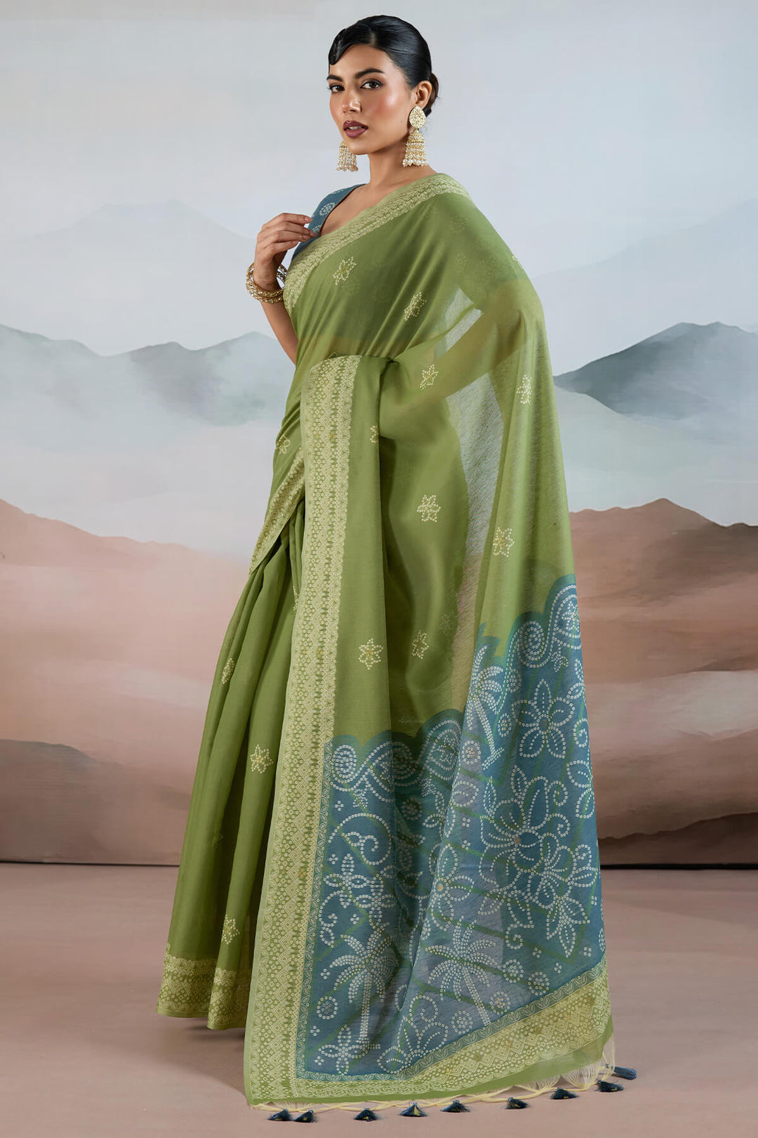 Swamp Green Pure Cotton Viscose Silk Saree