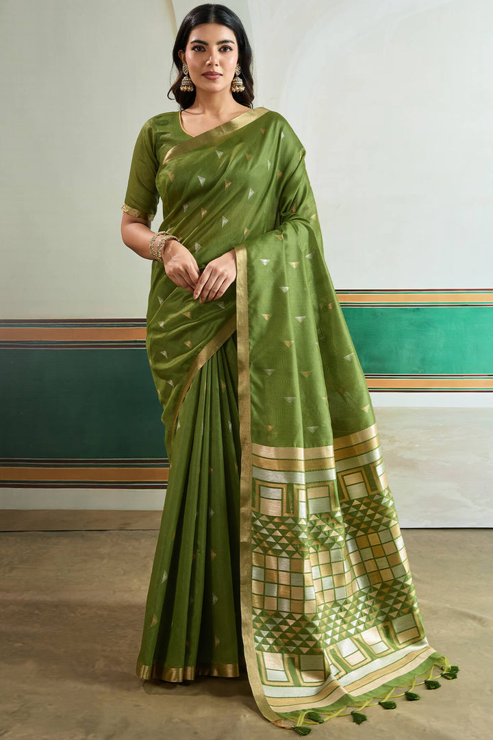 Swamp Green Woven Tussar Silk Saree