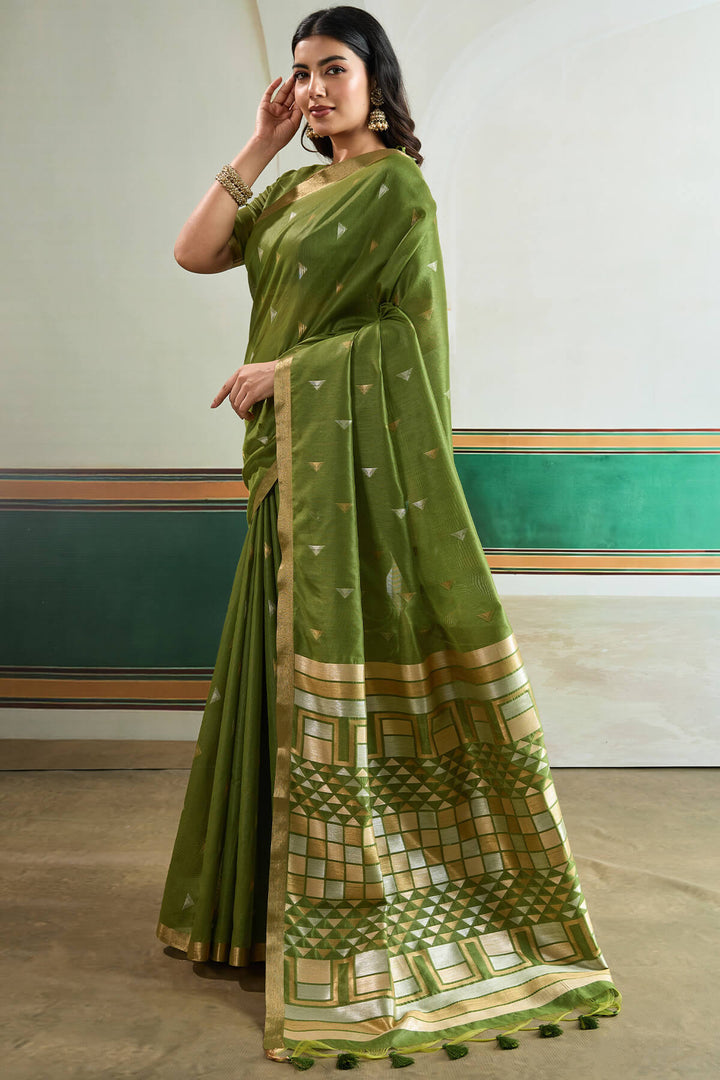 Swamp Green Woven Tussar Silk Saree