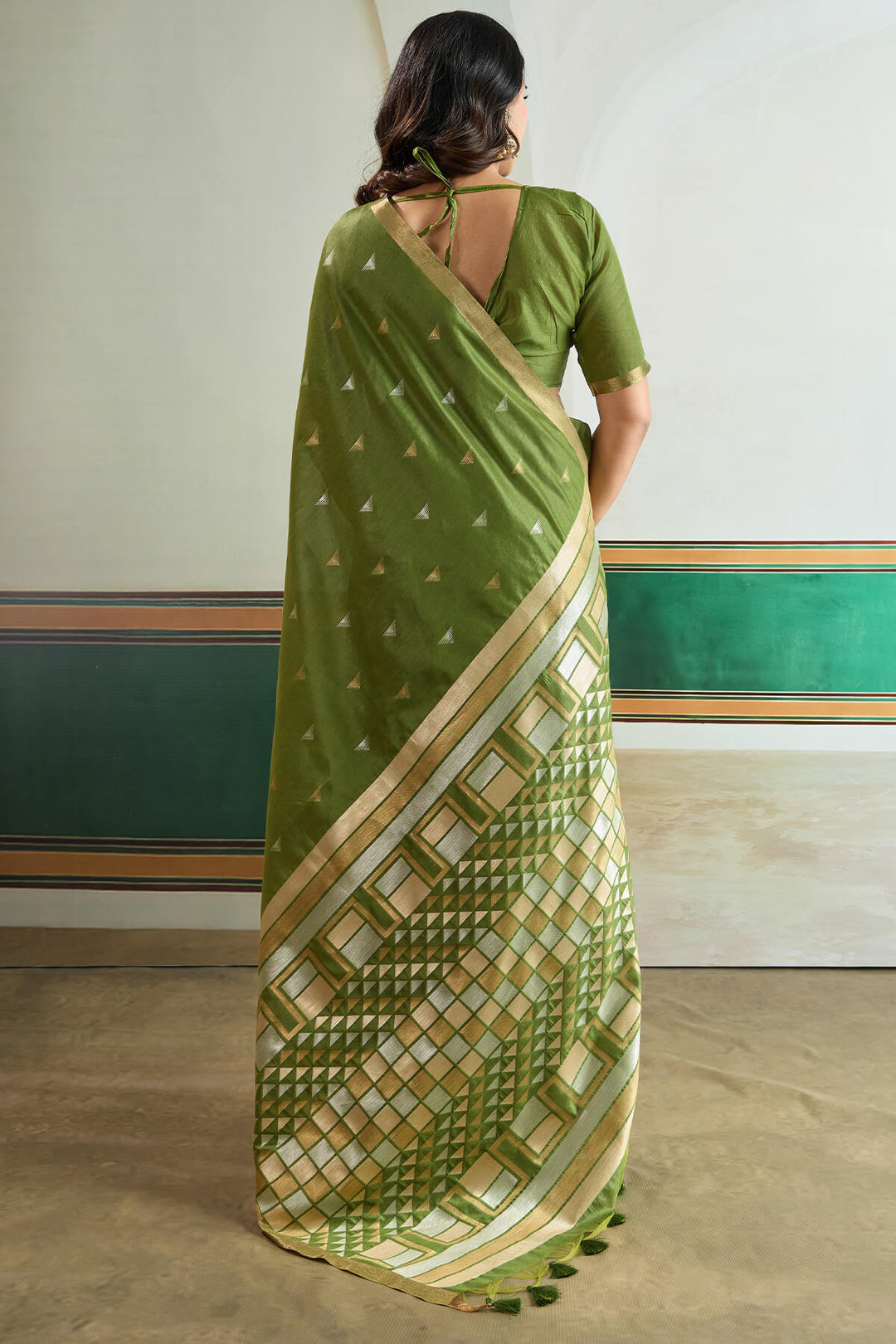 Swamp Green Woven Tussar Silk Saree