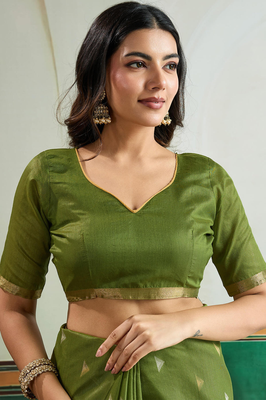 Swamp Green Woven Tussar Silk Saree