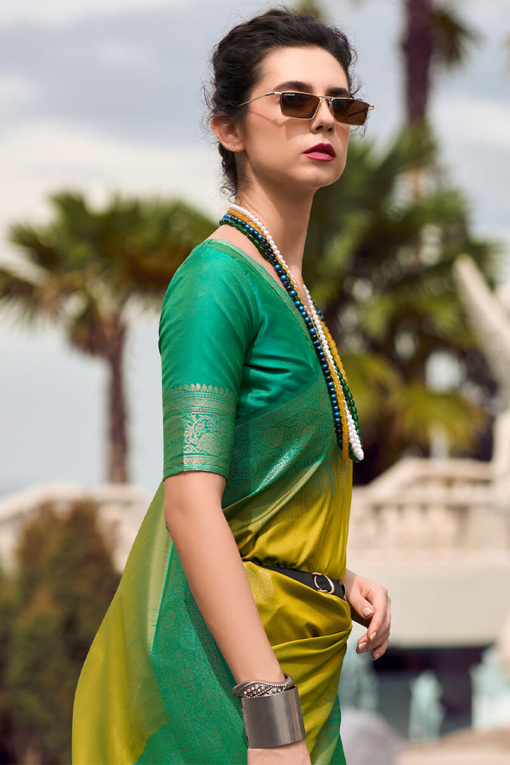 Swamp Green Zari Woven Banarasi Silk Saree