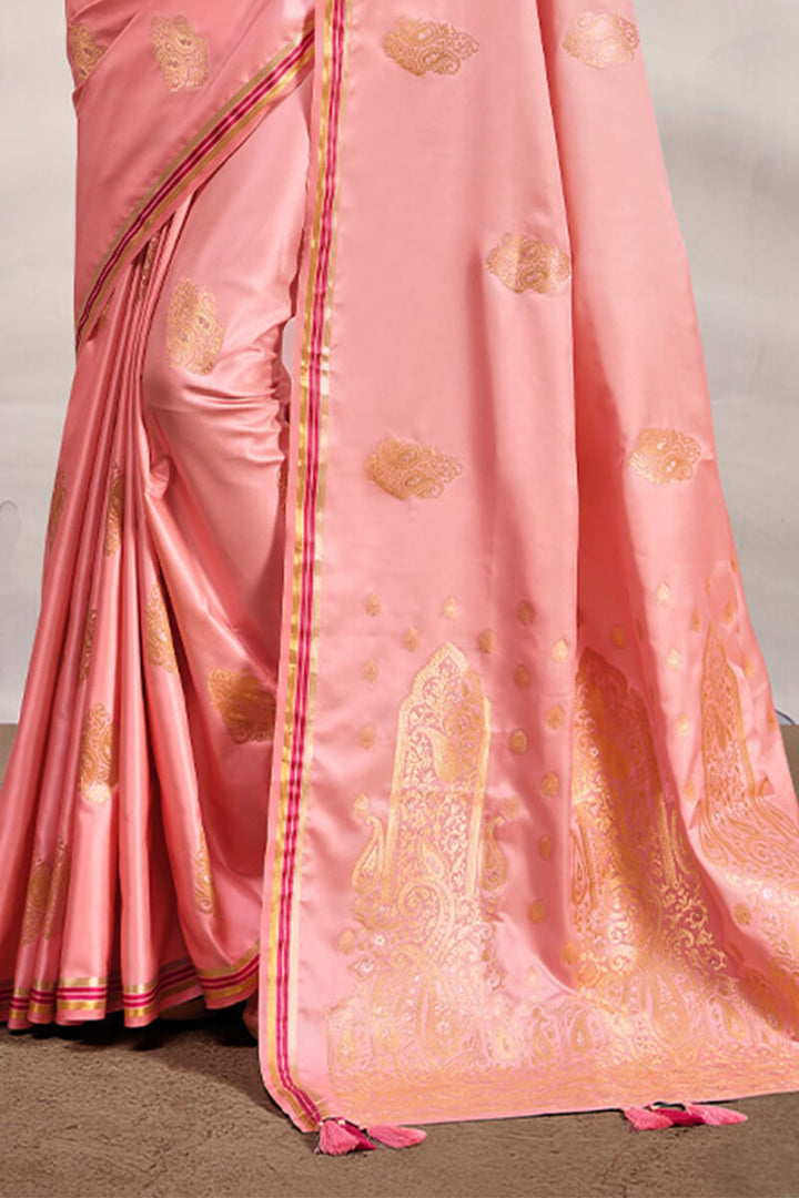 Sweet Pink Banarasi Satin Silk Saree