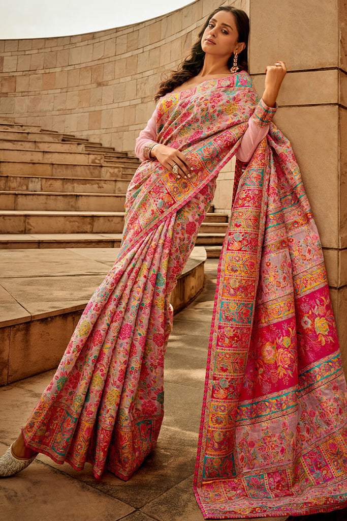 Sweet Pink Kashmiri Modal Silk Saree