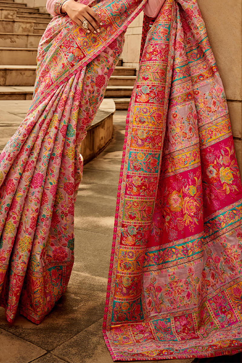 Sweet Pink Kashmiri Modal Silk Saree