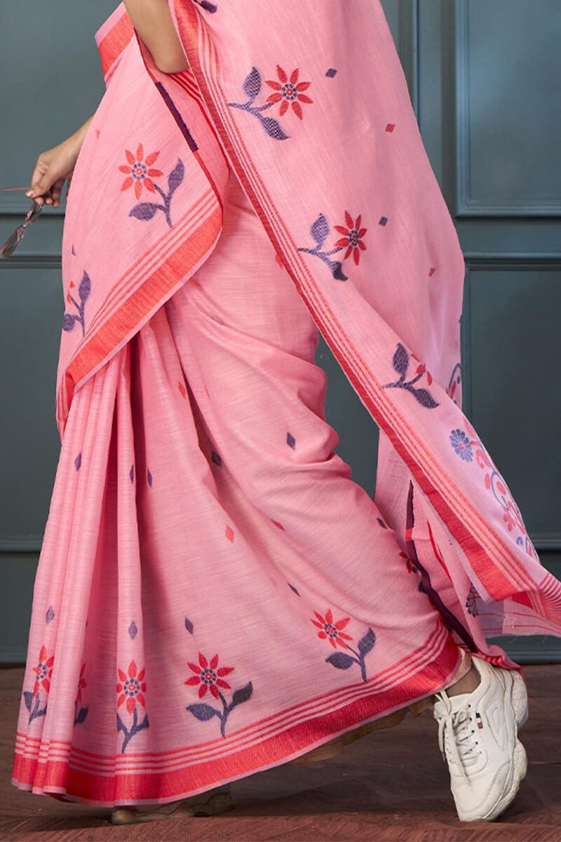 Sweet Pink Soft Linen Silk Saree