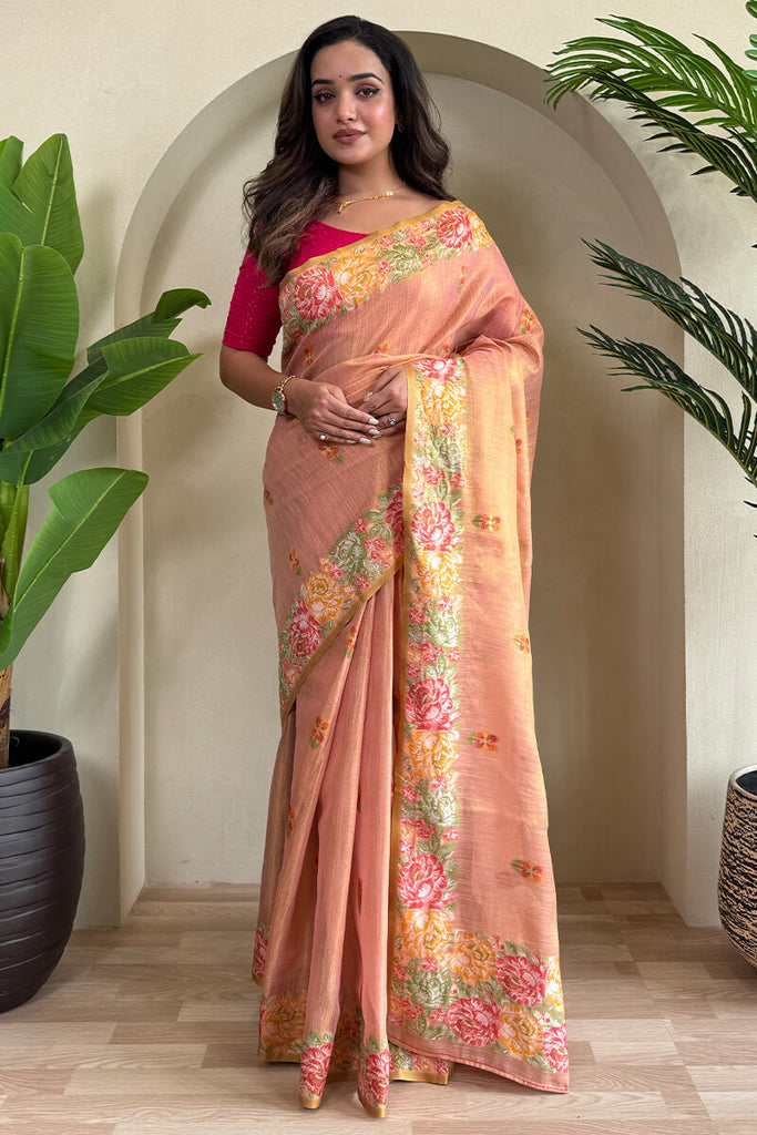 Sweet Pink Tissue Silk Saree