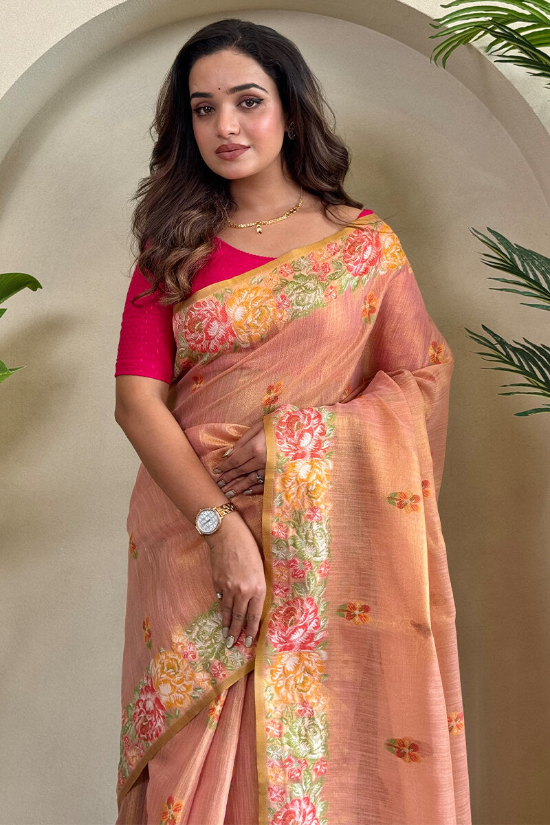 Sweet Pink Tissue Silk Saree