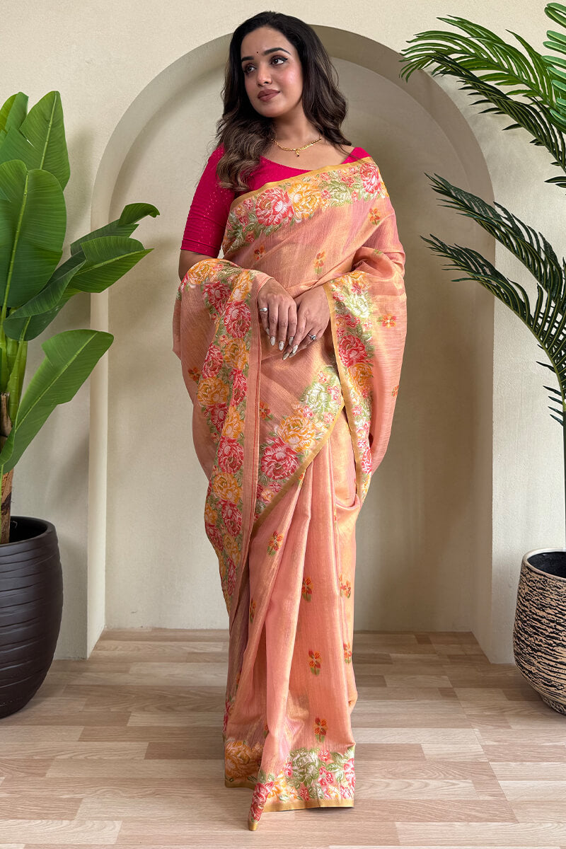 Sweet Pink Tissue Silk Saree