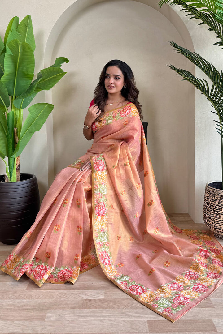 Sweet Pink Tissue Silk Saree