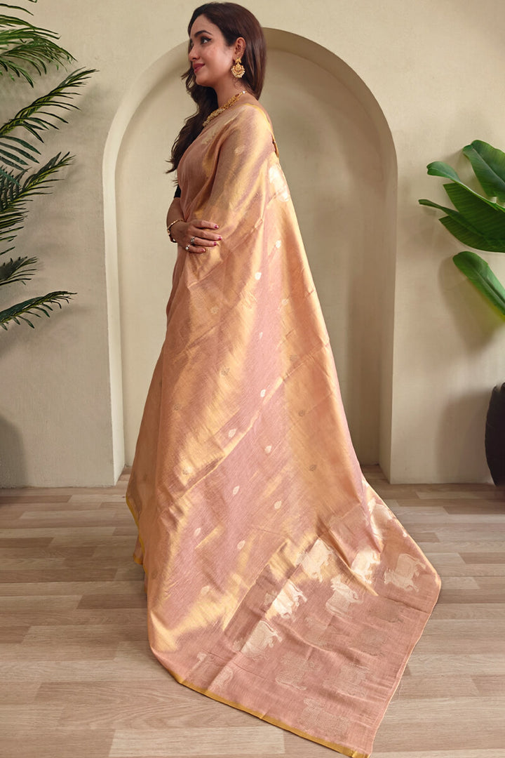 Sweet Pink Zari woven Banarasi Tissue Silk Saree