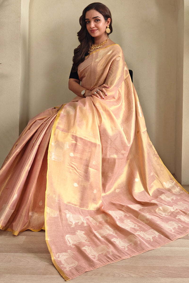 Sweet Pink Zari woven Banarasi Tissue Silk Saree