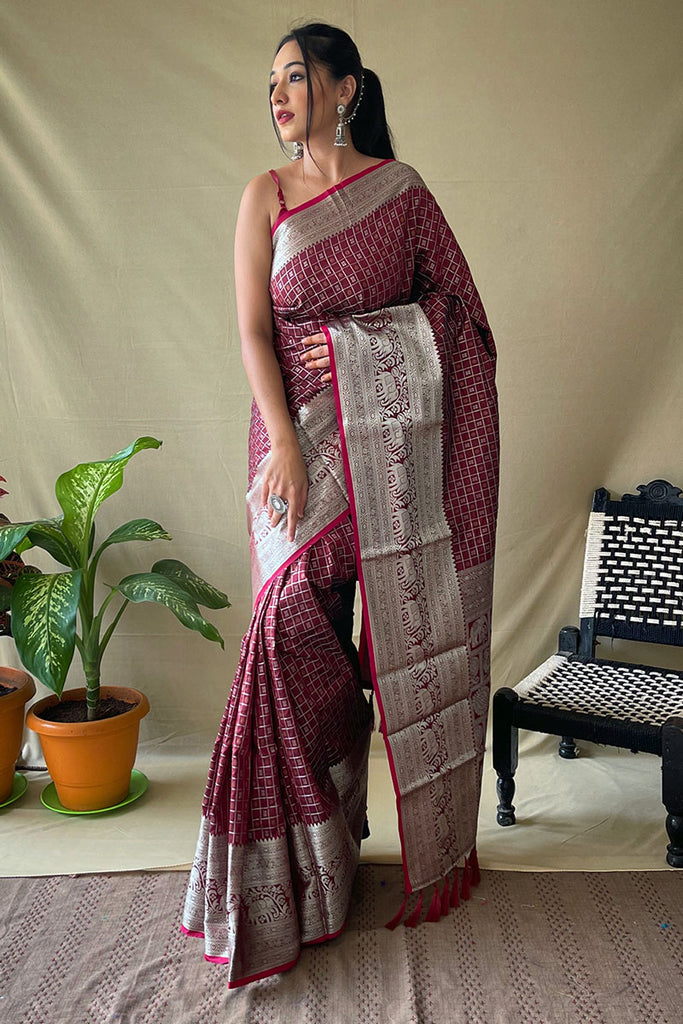 Syrah Wine Banarasi Silk Saree