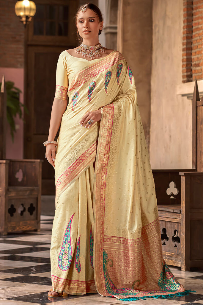 Tan Beige Soft Banarasi Silk Saree