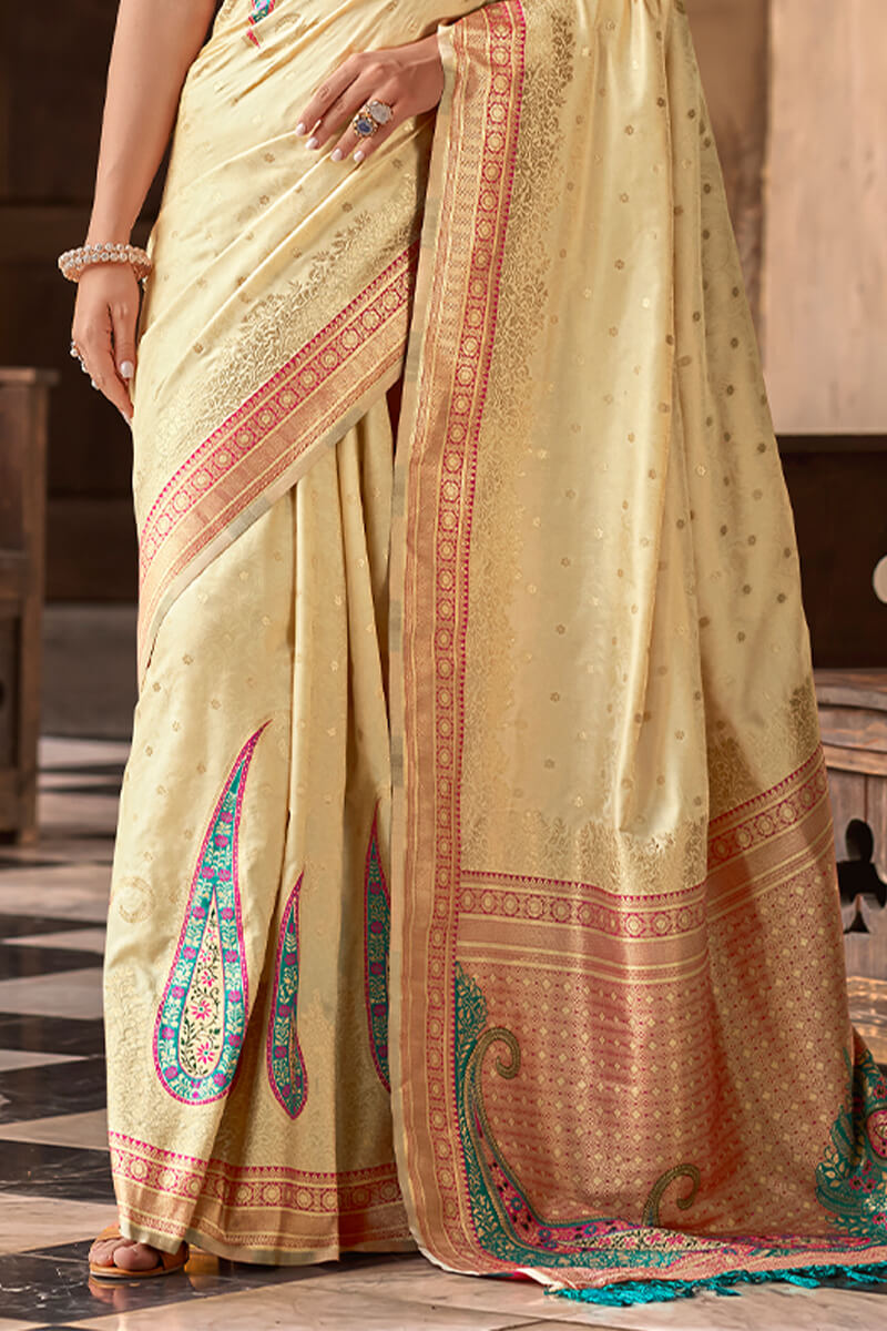 Tan Beige Soft Banarasi Silk Saree