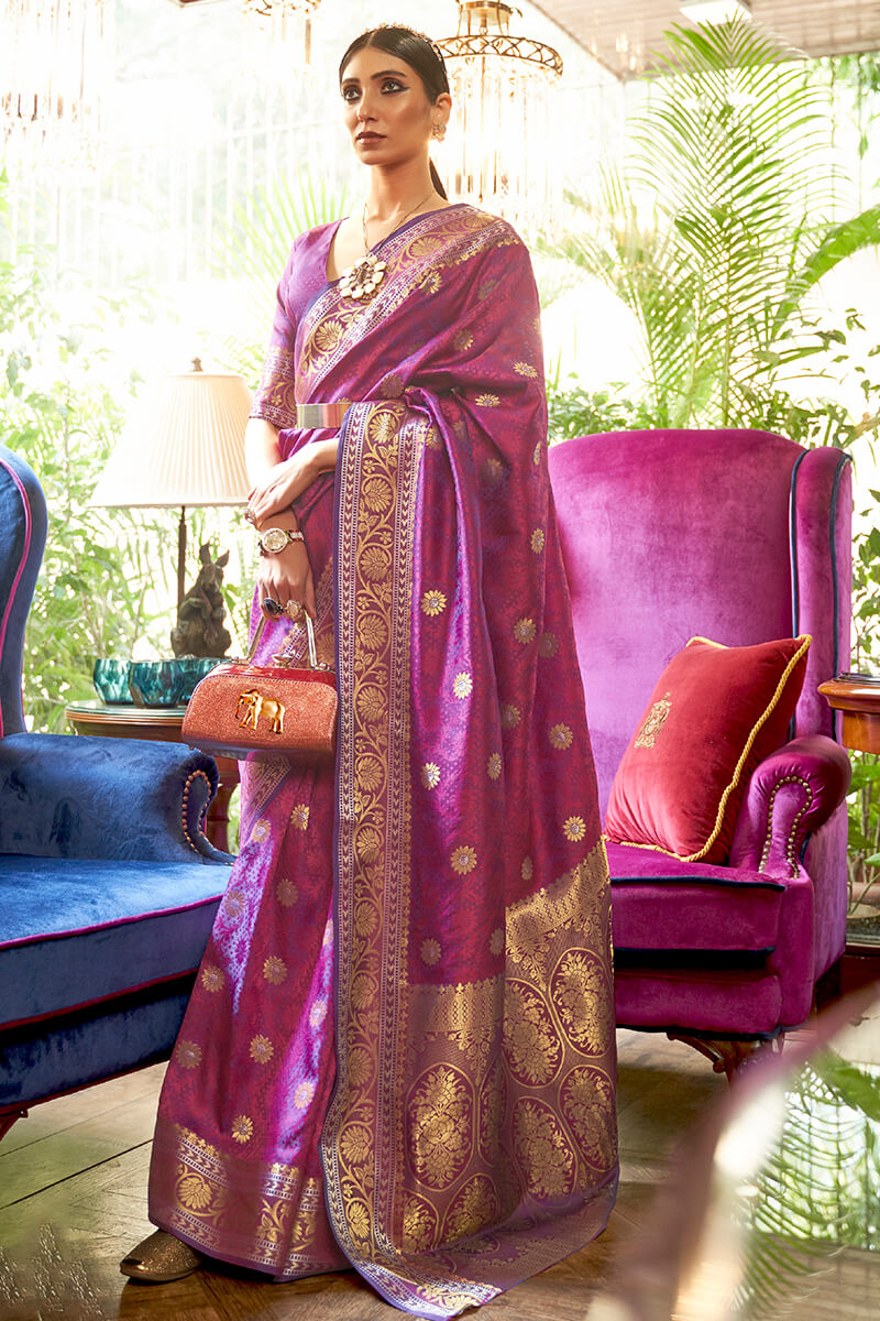 Tapestry Purple Kanjivaram Silk Saree – Armima